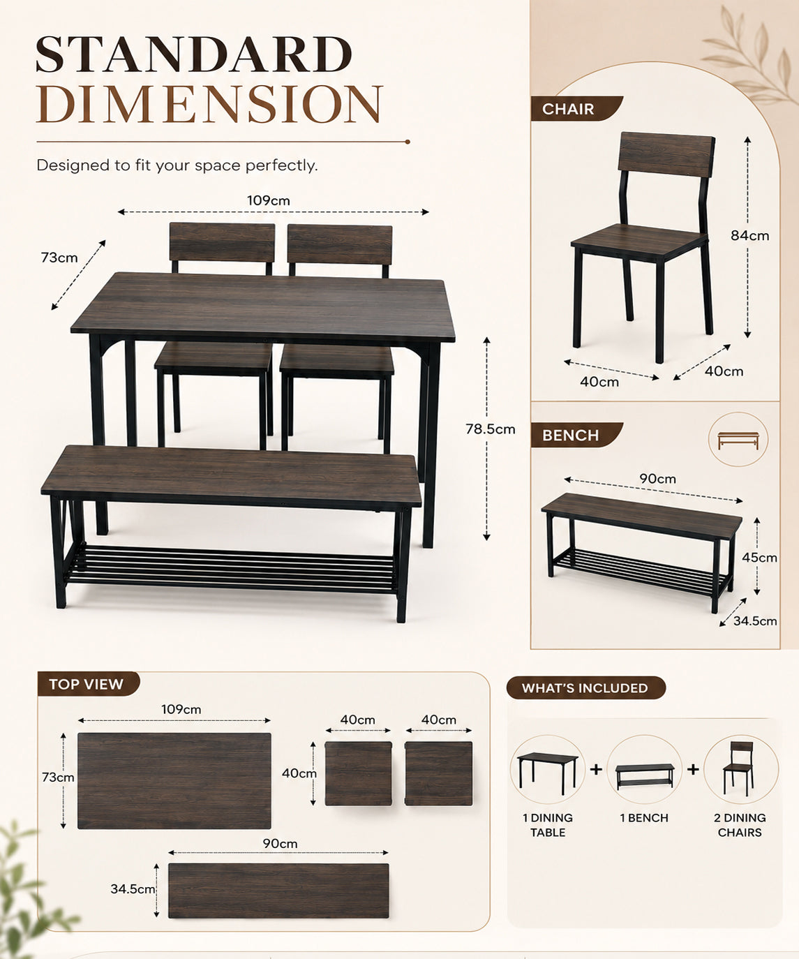 Compact Dining Table Set with Bench and Chairs – Dining Set