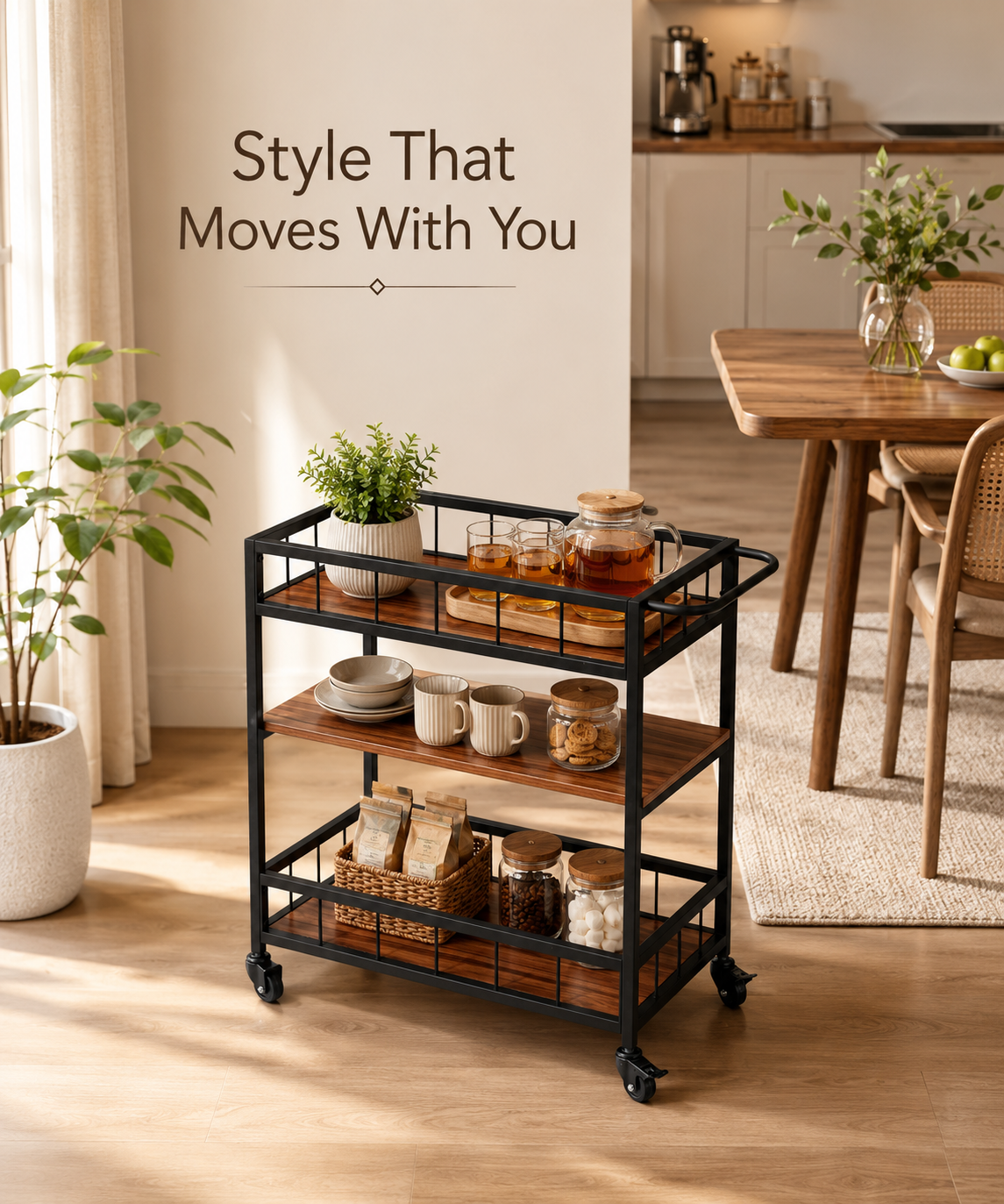 3-Tier Utility Trolley with Wheels – Serving and Storage Cart