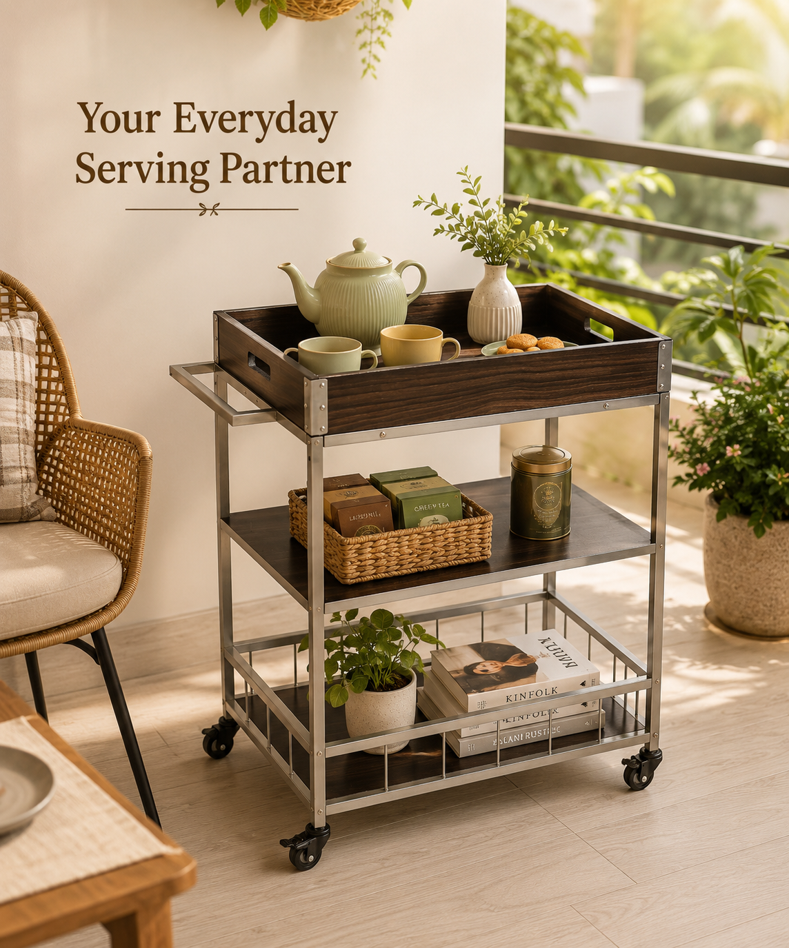 3-Tier Utility Storage Trolley with Wheels