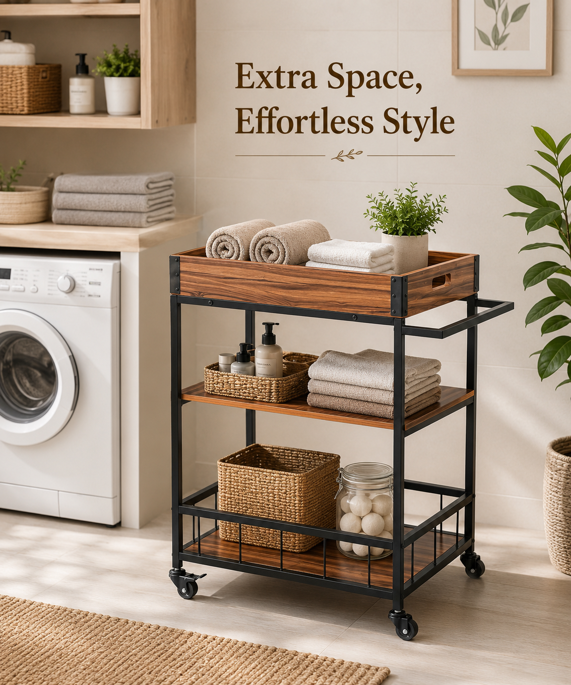 3-Tier Utility Storage Trolley with Wheels