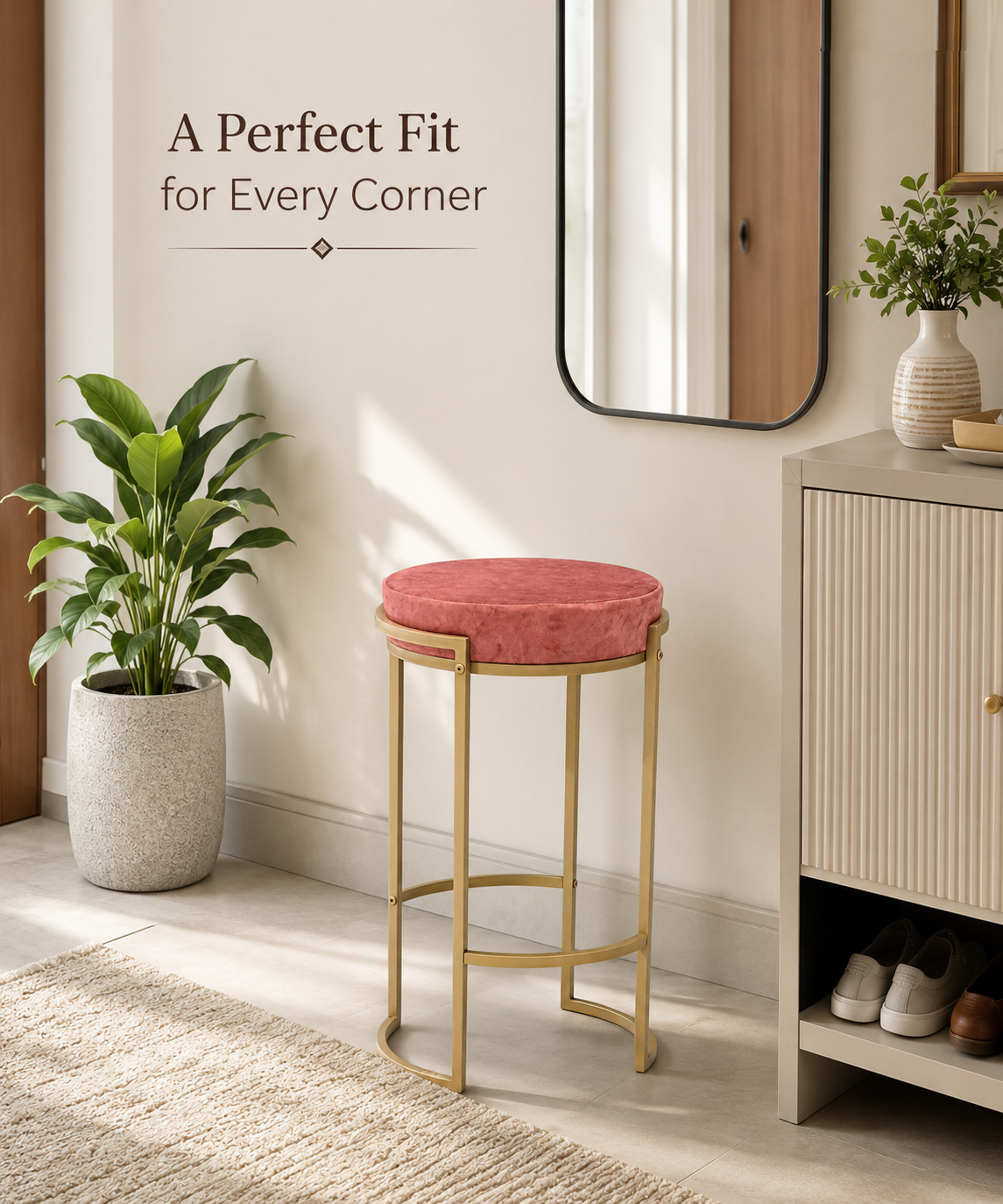 Round Stool with Metal Legs – Accent Stool