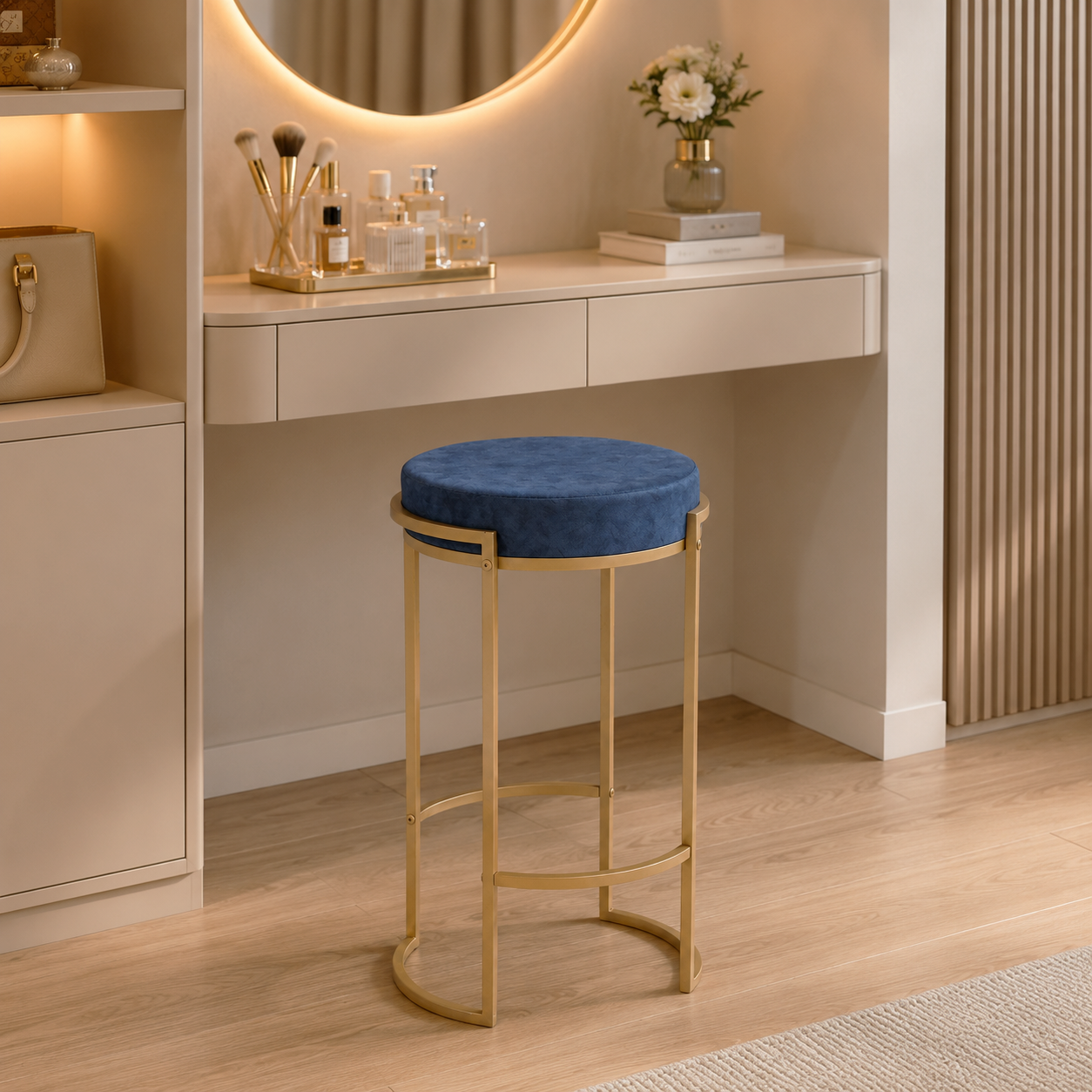 Round Stool with Metal Legs – Accent Stool