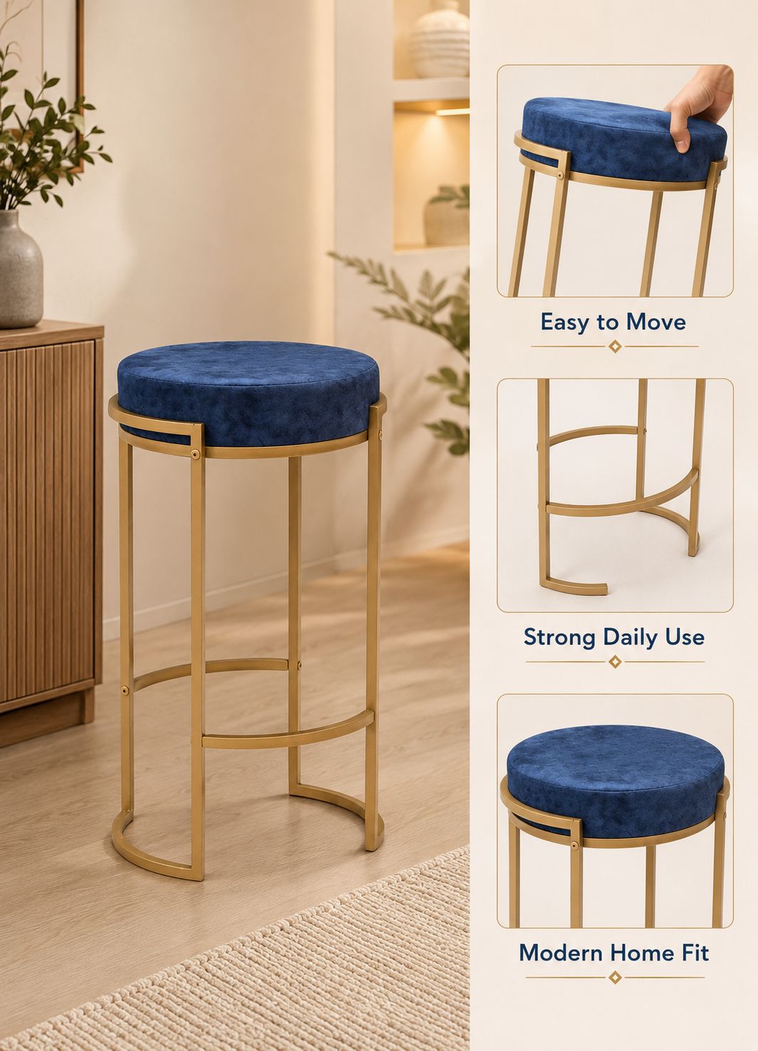 Round Stool with Metal Legs – Accent Stool