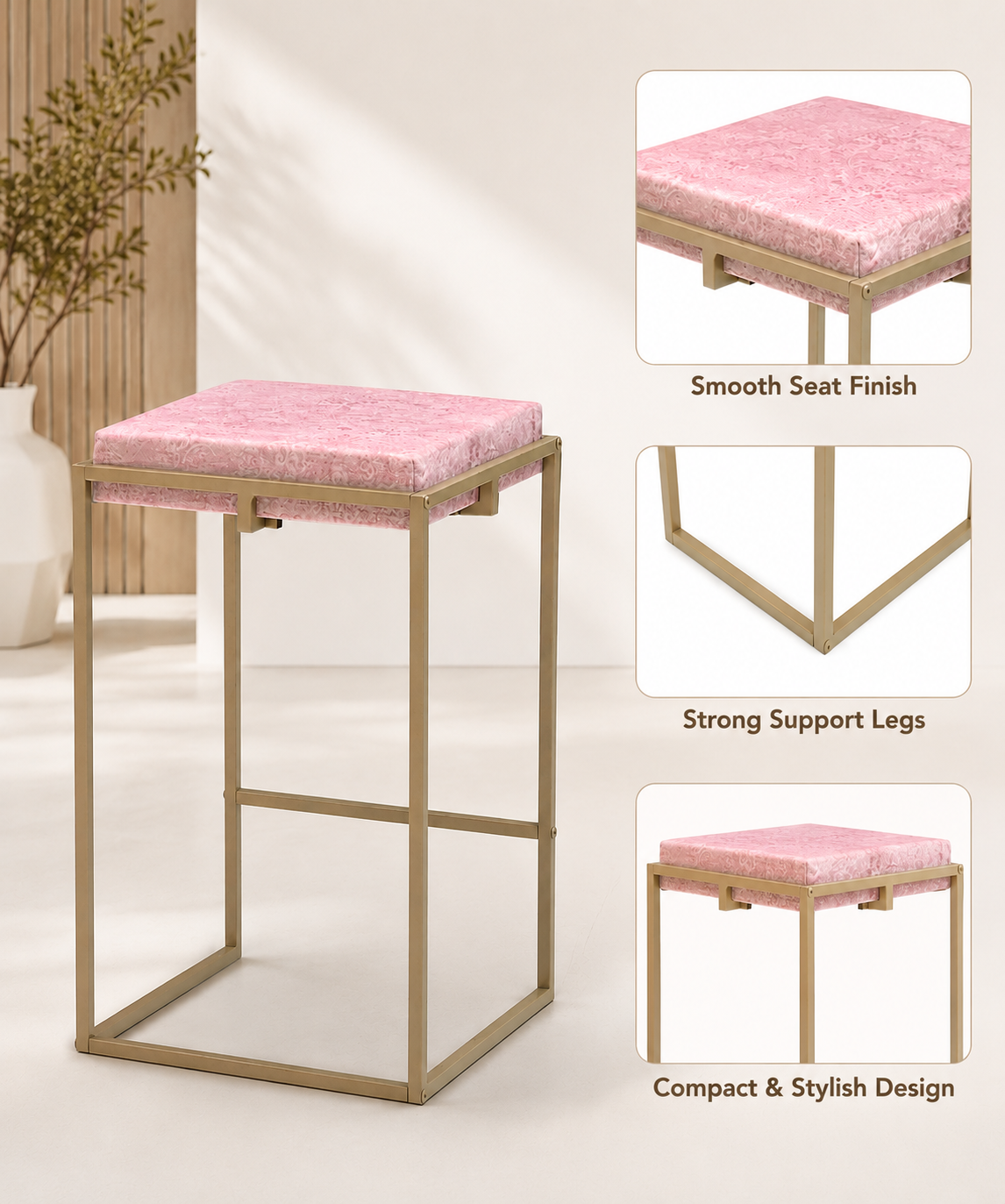 Square Stool with Metal Legs – Compact Stool