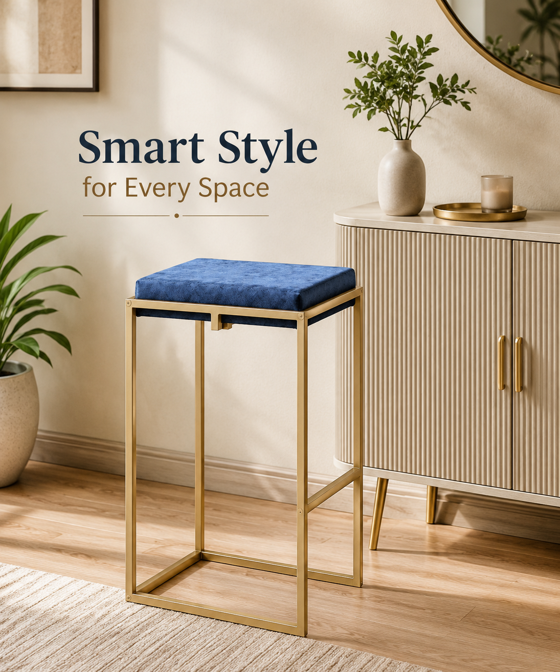 Square Stool with Metal Legs – Compact Stool
