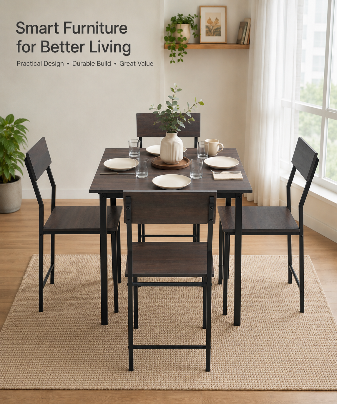 Compact Dining Table Set with 4 Chairs – Dining Set for Home