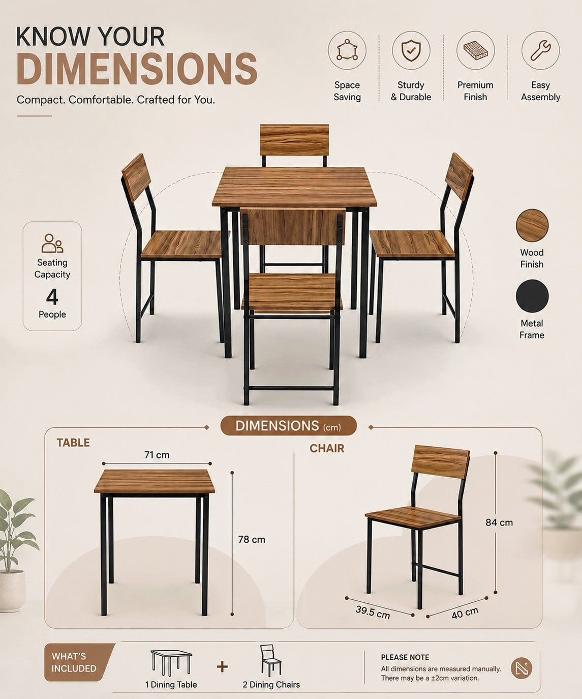 Compact Dining Table Set with 4 Chairs – Dining Set for Home