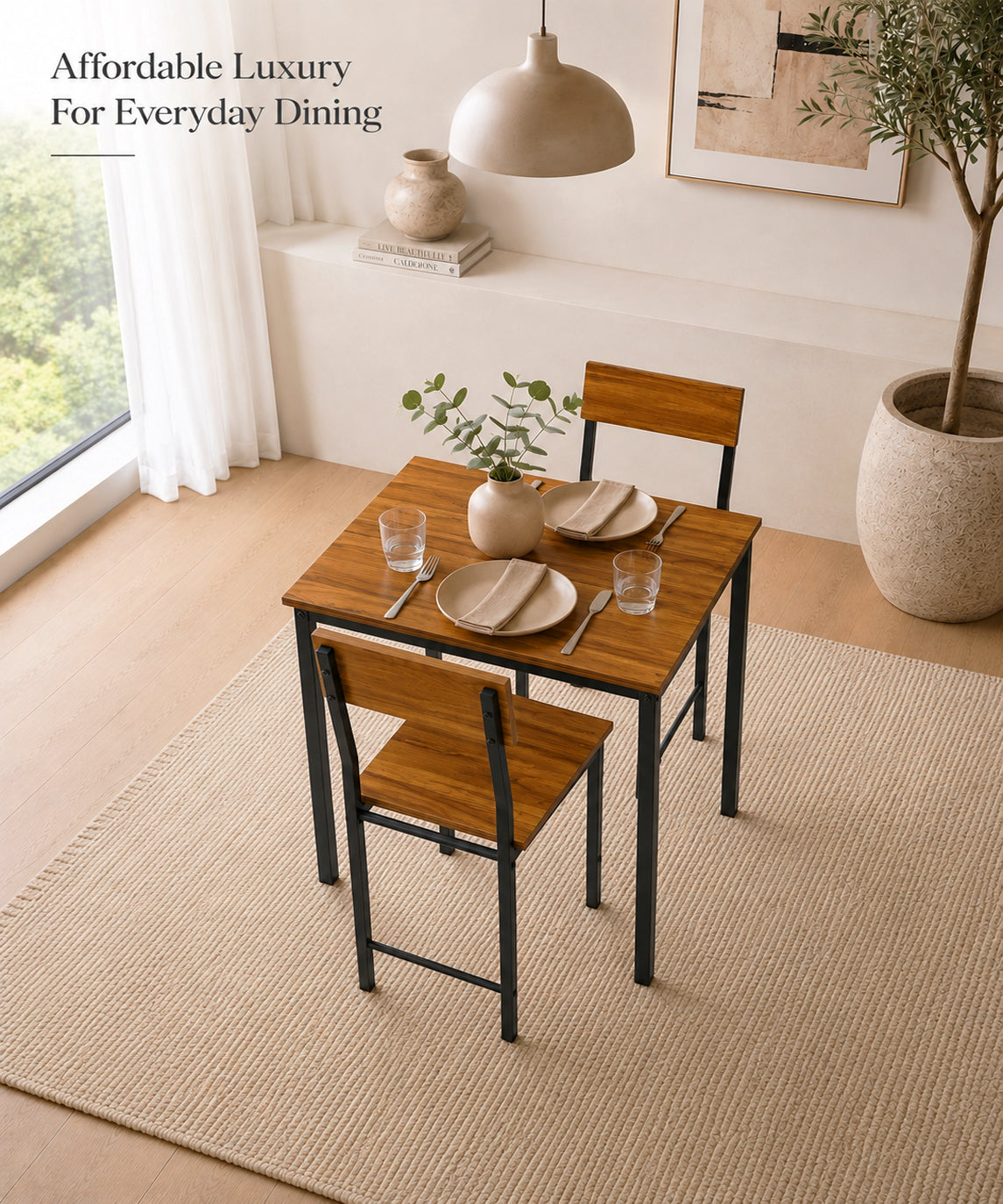 2-Seater Square Dining Table Set with Chairs – Finish Compact Dining Set