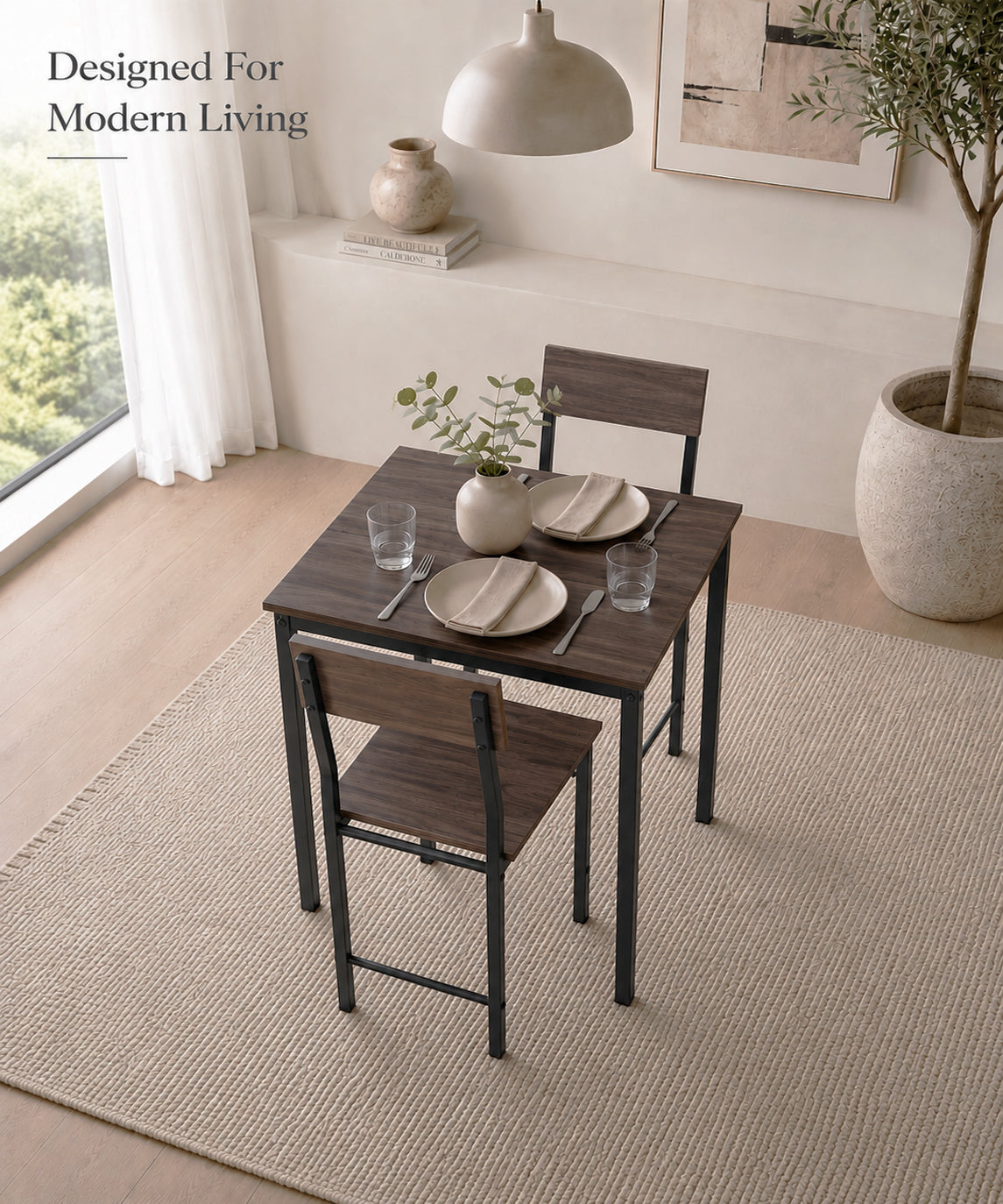 2-Seater Square Dining Table Set with Chairs – Finish Compact Dining Set