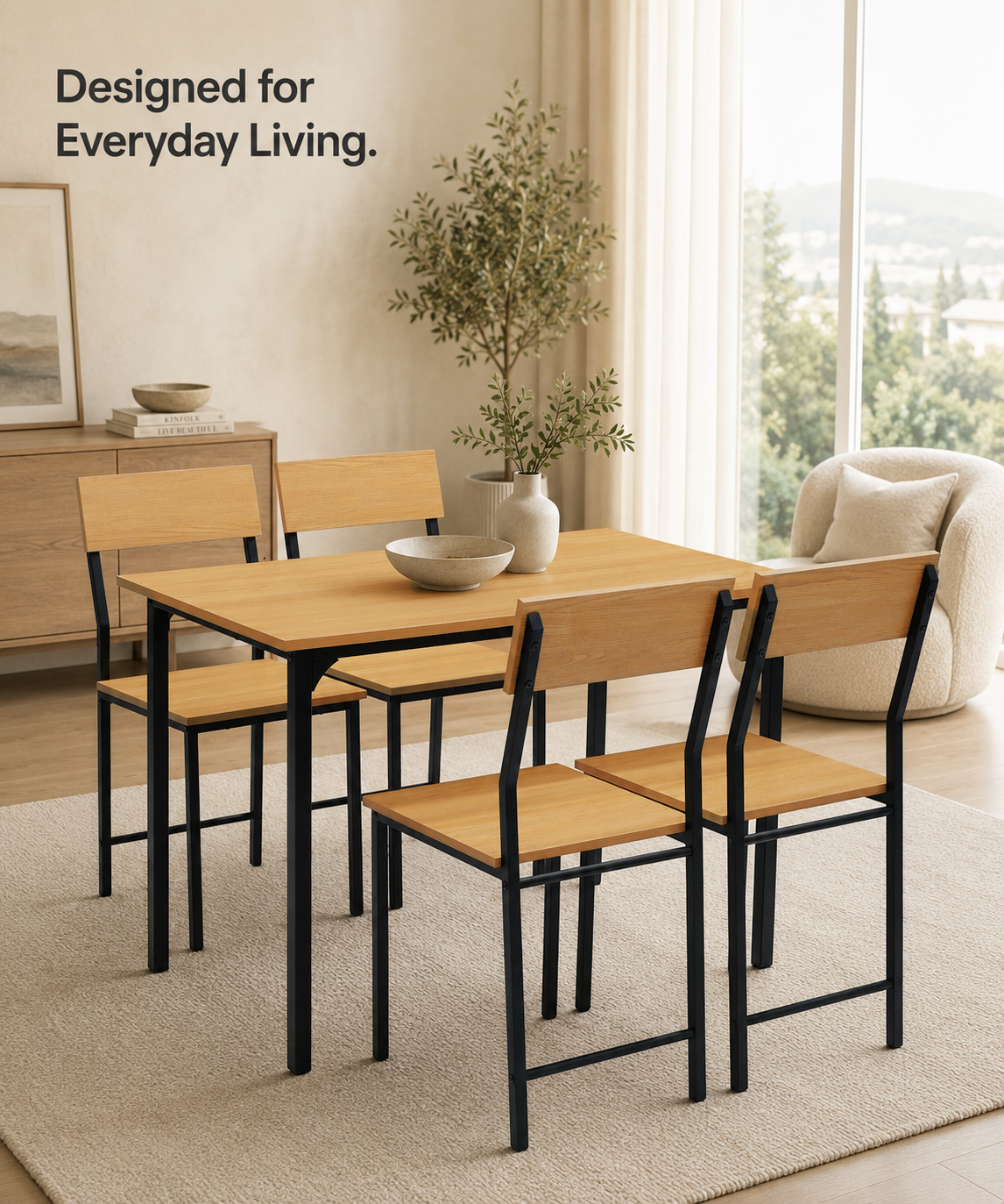 4-Seater Dining Table Set with Chairs – Finish Rectangular Dining Set