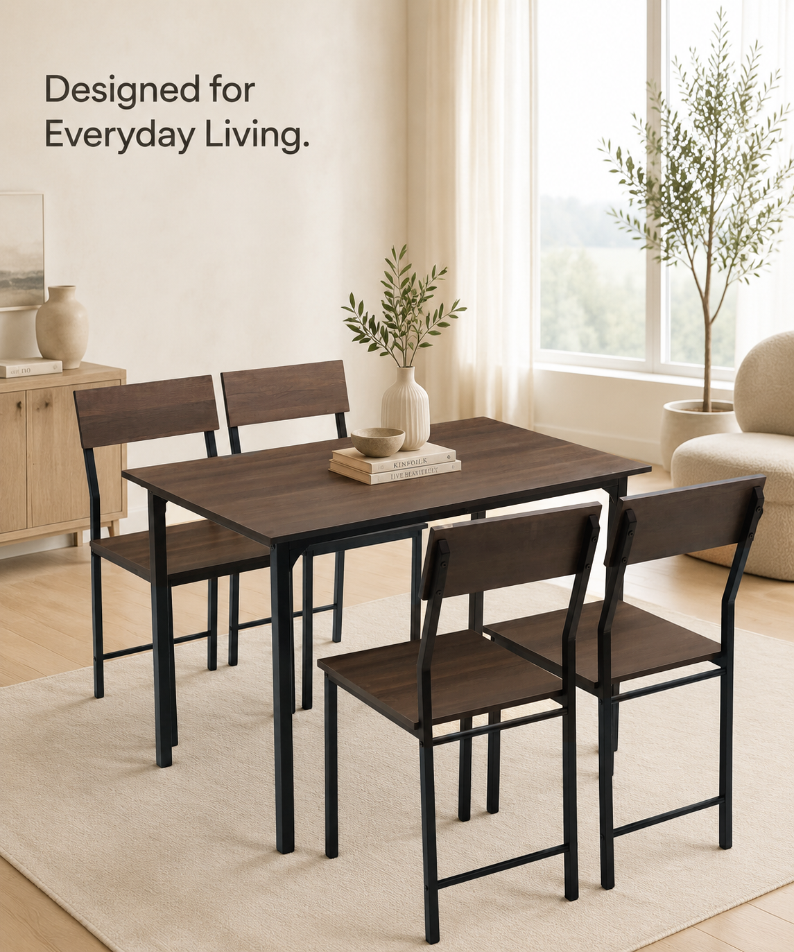 4-Seater Dining Table Set with Chairs – Finish Rectangular Dining Set