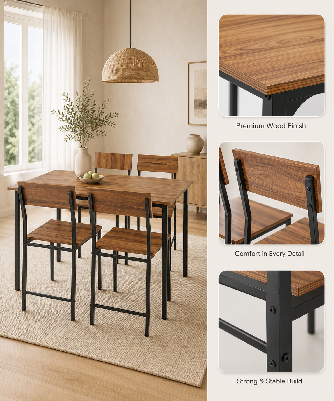 4-Seater Dining Table Set with Chairs – Finish Rectangular Dining Set