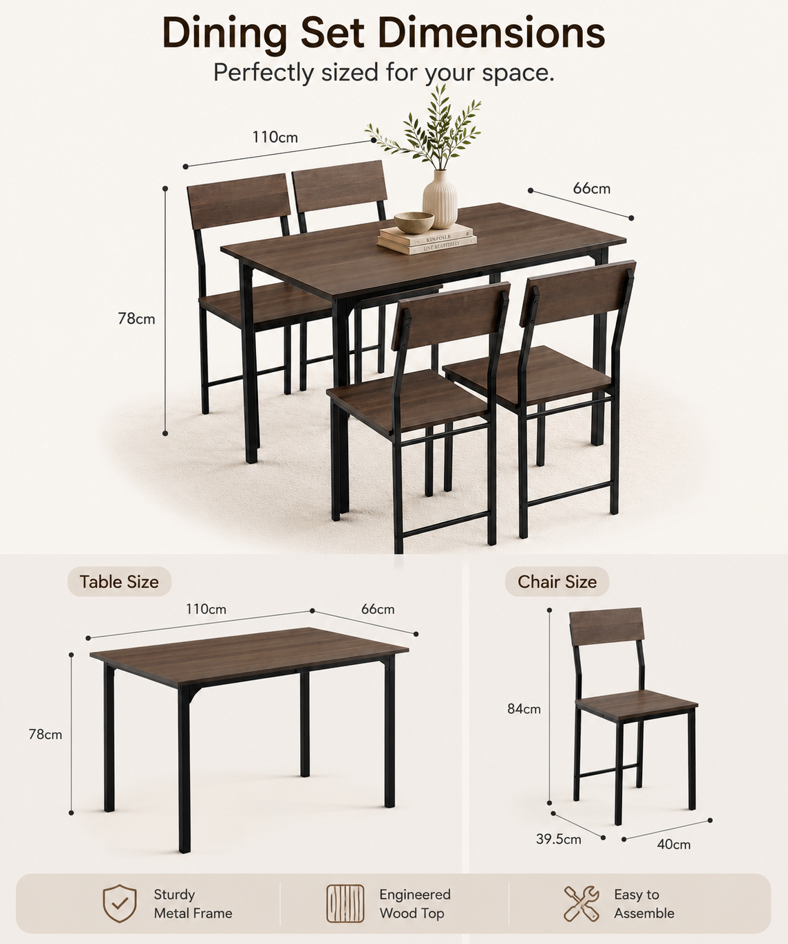 4-Seater Dining Table Set with Chairs – Finish Rectangular Dining Set