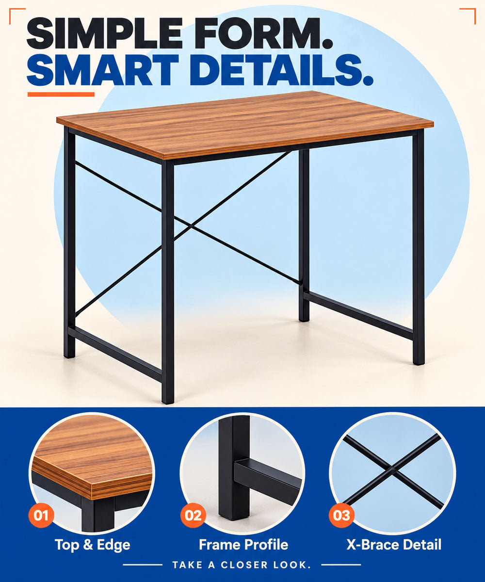 Minimalist Computer Desk with Metal Legs – Study Table for Home & Office