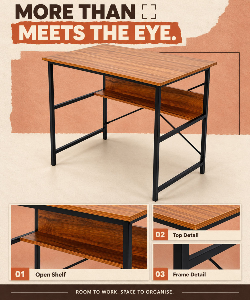 Modern Engineered Wooden Study Desk with Storage Shelf Computer Desk & Writing Table for Home & Office