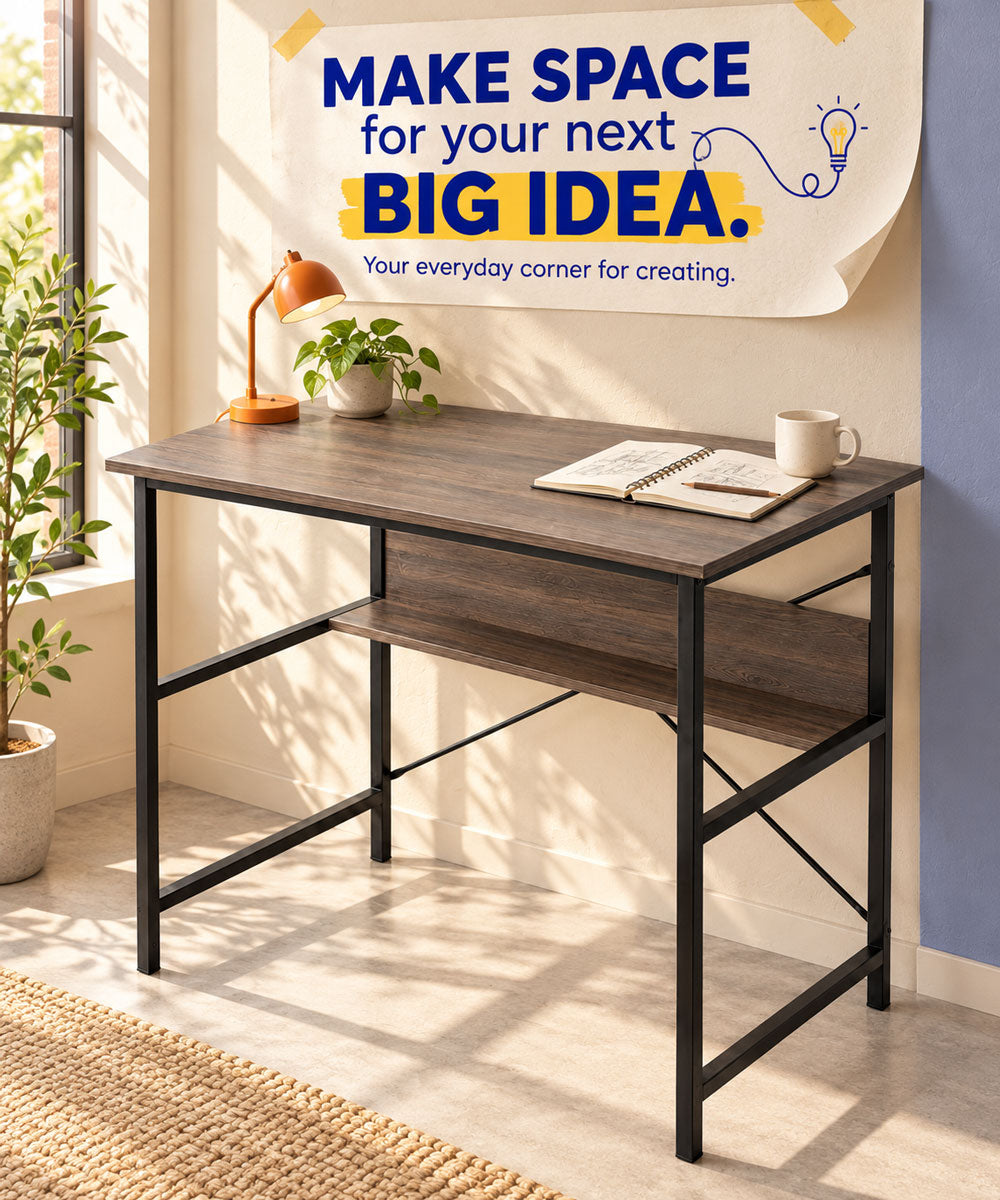 Modern Engineered Wooden Study Desk with Storage Shelf Computer Desk & Writing Table for Home & Office