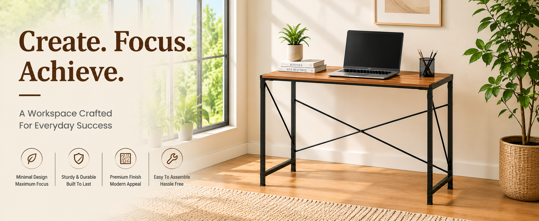 Minimalist Computer Desk with Metal Legs – Study Table for Home & Office
