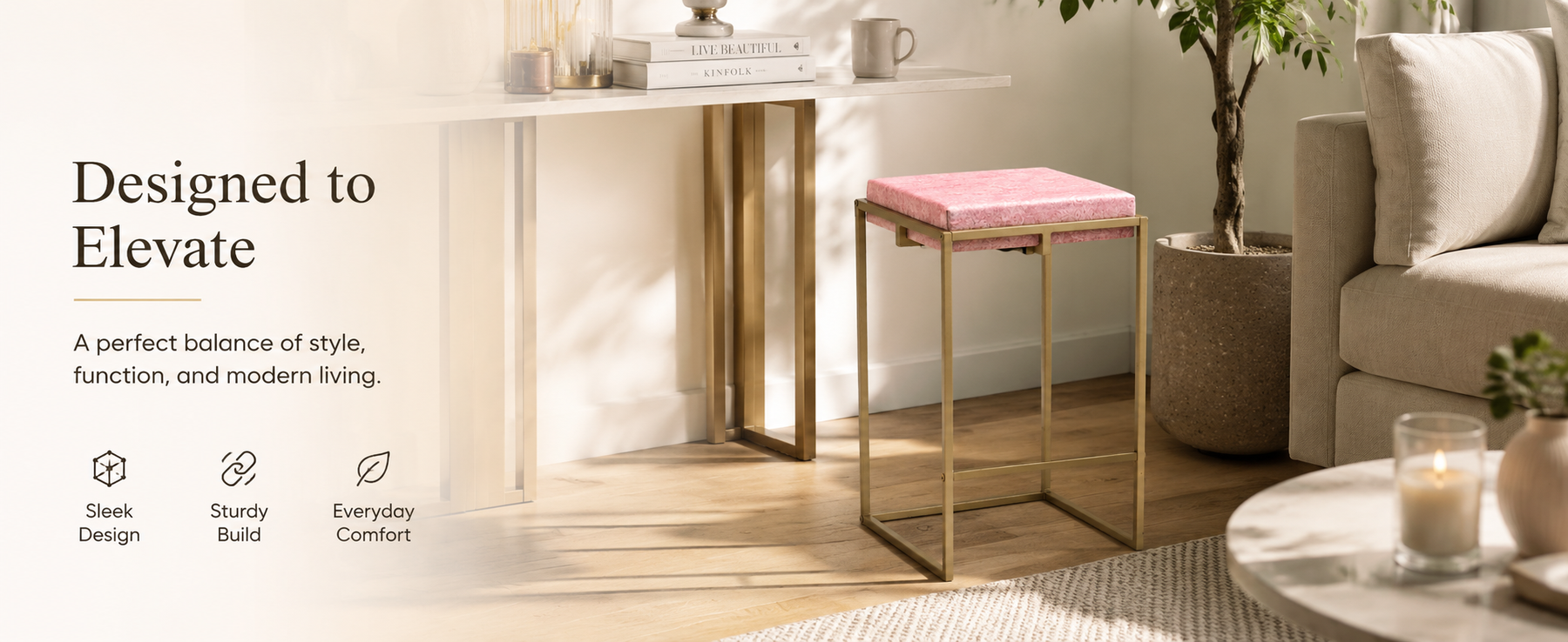 Square Stool with Metal Legs – Compact Stool