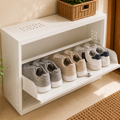 Wall-Mounted Metal Shoe Rack with Storage Ledge – Compact Shoe Organizer