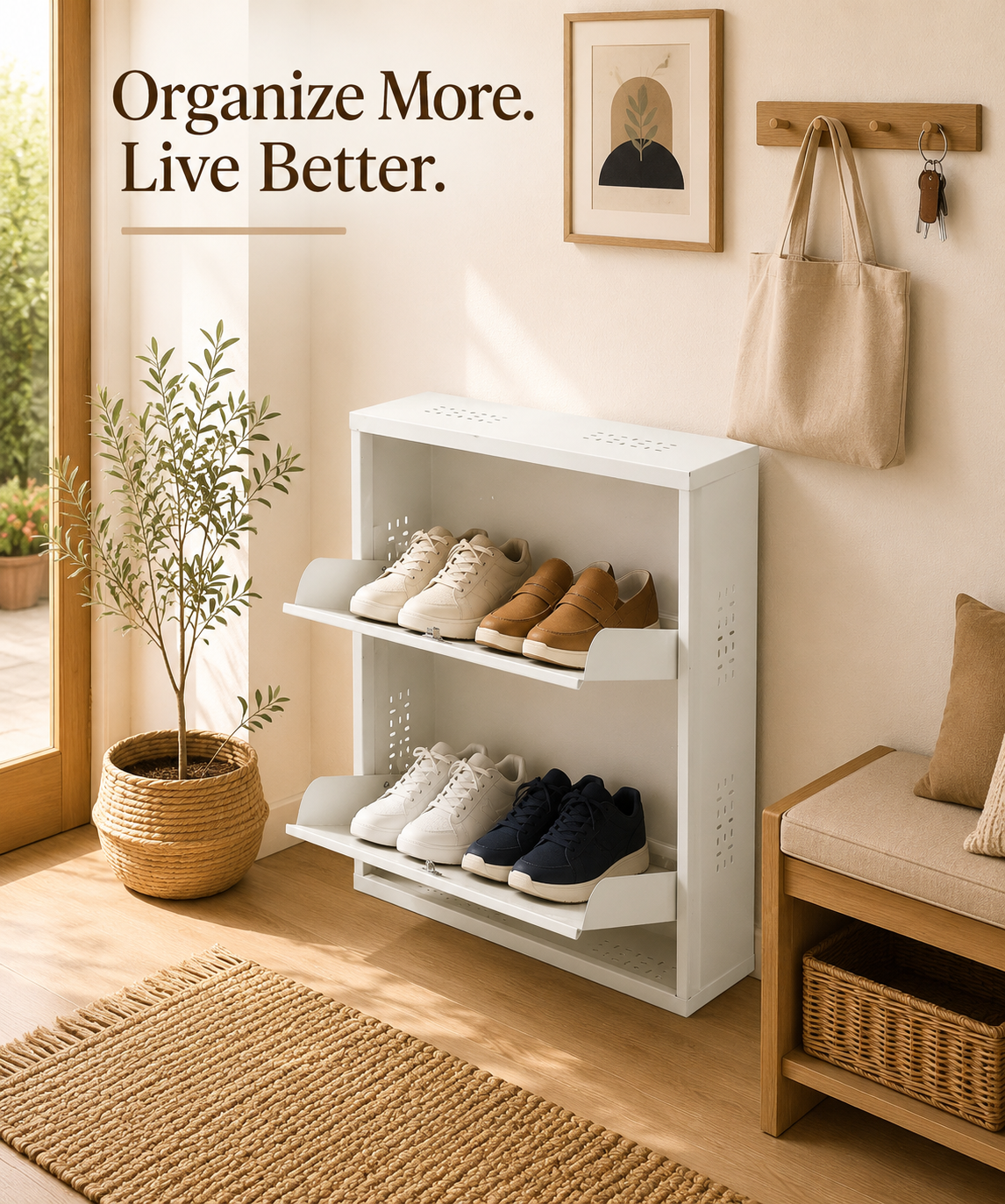Wall-Mounted Metal 2-Tier Shoe Rack – Open Shoe Storage Shelf