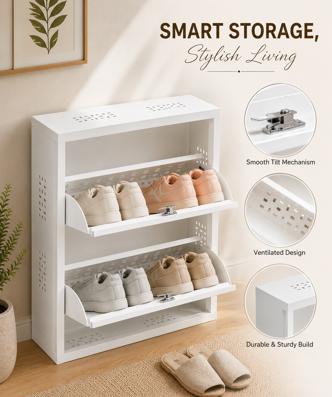 Wall-Mounted Metal 2-Tier Shoe Rack – Open Shoe Storage Shelf