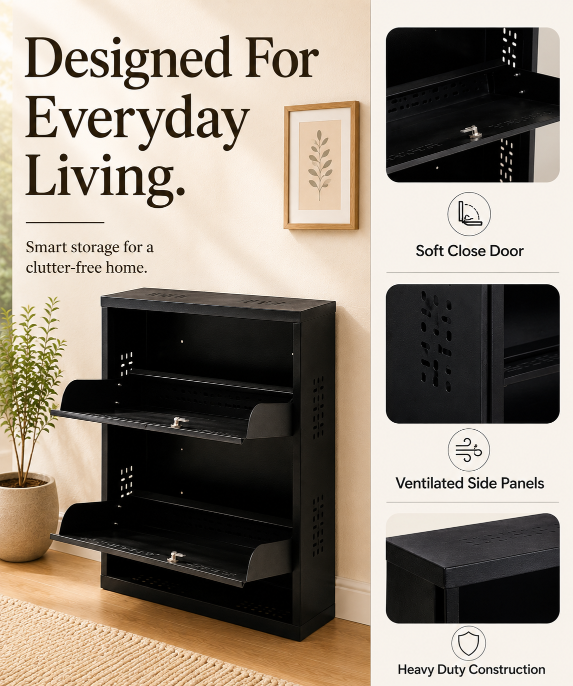 Wall-Mounted Metal 2-Tier Shoe Rack – Open Shoe Storage Shelf