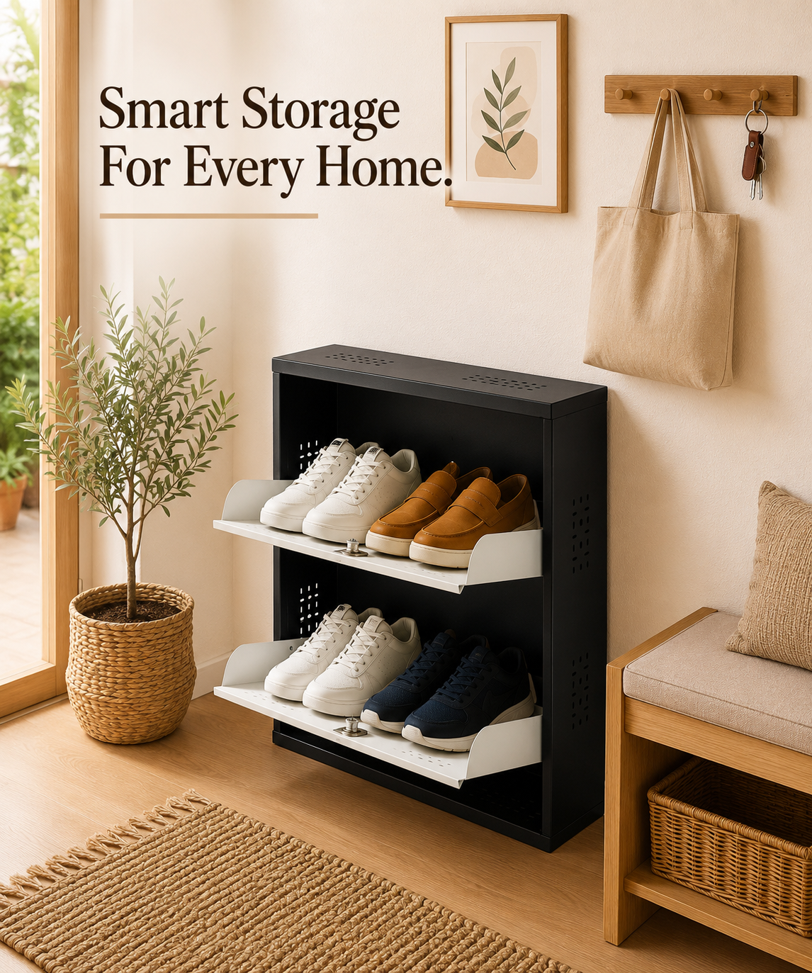 Wall-Mounted Metal 2-Tier Shoe Rack – Open Shoe Storage Shelf
