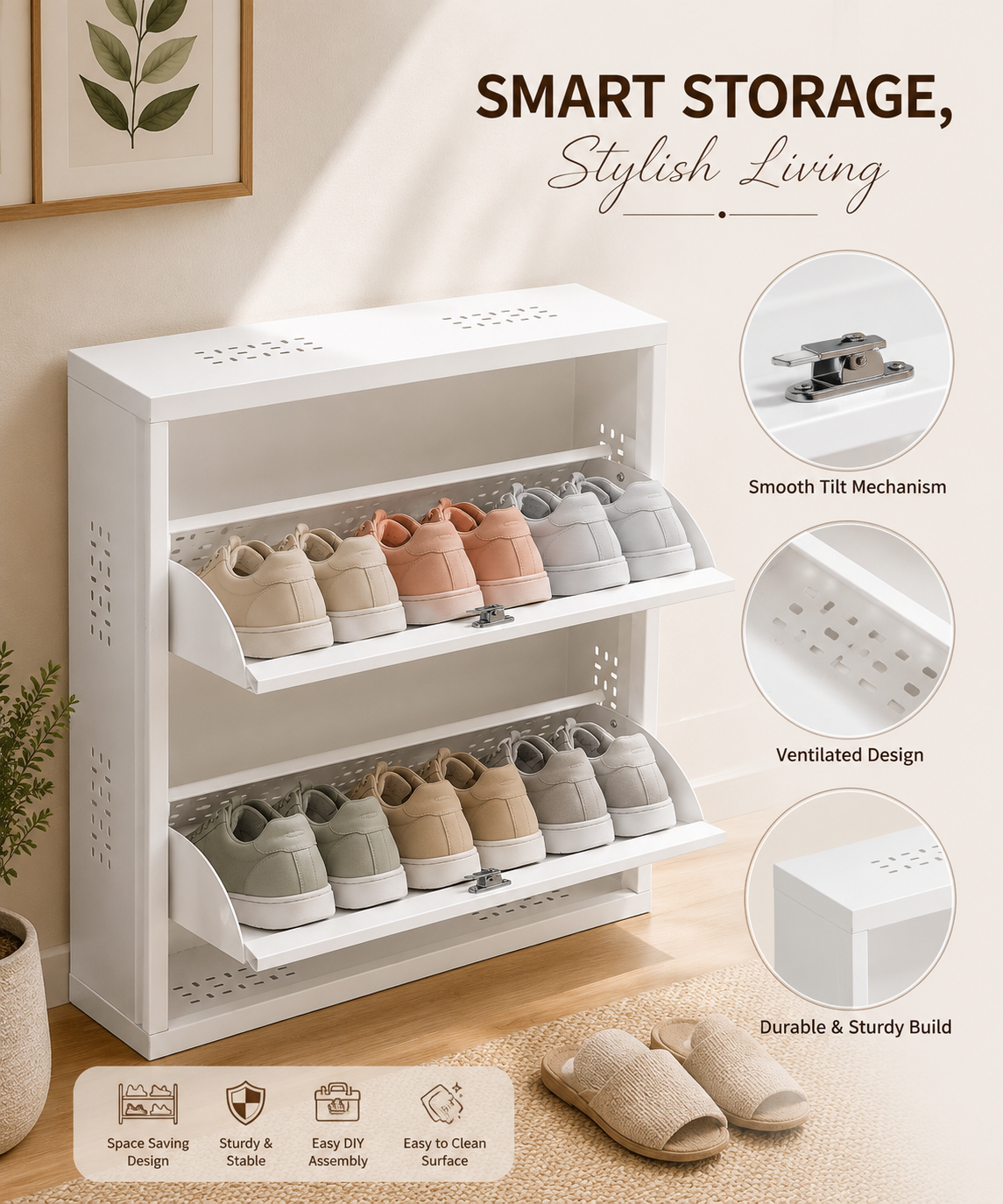 2-Tier Wall-Mounted Metal Shoe Rack – Large Size Shoe Storage Organizer