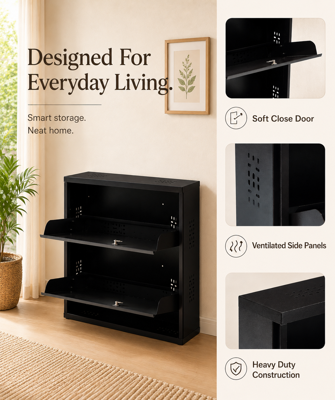 2-Tier Wall-Mounted Metal Shoe Rack – Large Size Shoe Storage Organizer