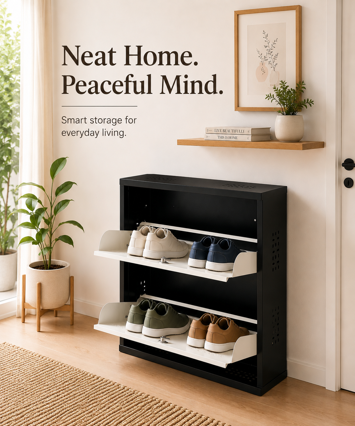 2-Tier Wall-Mounted Metal Shoe Rack – Large Size Shoe Storage Organizer