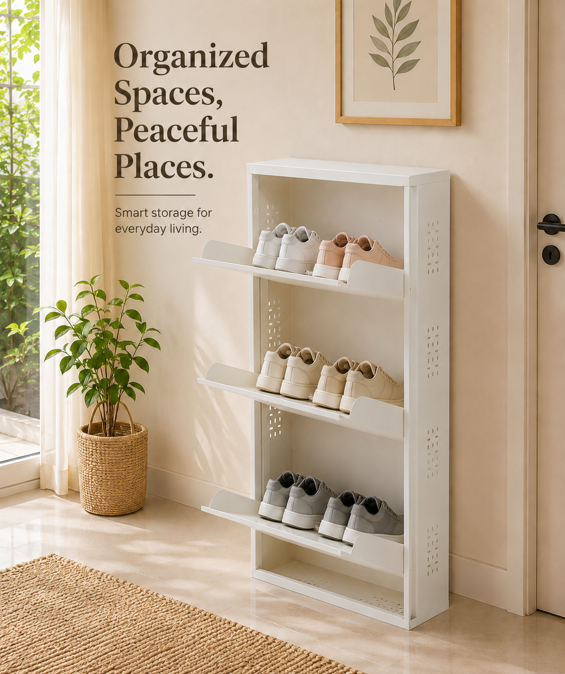3-Tier Wall-Mounted Metal Vertical Shoe Rack with Slot Storage – Compact Shoe Organizer