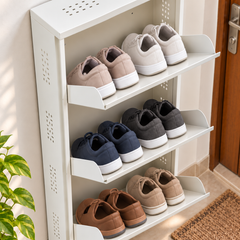 3-Tier Wall-Mounted Metal Vertical Shoe Rack with Slot Storage – Compact Shoe Organizer