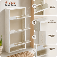 3-Tier Wall-Mounted Metal Vertical Shoe Rack with Slot Storage – Compact Shoe Organizer