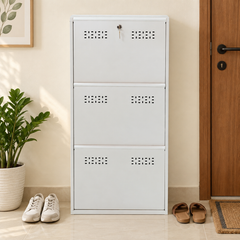 3-Tier Wall-Mounted Metal Vertical Shoe Rack with Slot Storage – Compact Shoe Organizer