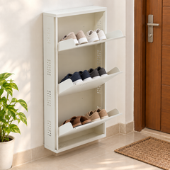 3-Tier Wall-Mounted Metal Vertical Shoe Rack with Slot Storage – Compact Shoe Organizer