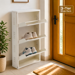 3-Tier Wall-Mounted Metal Vertical Shoe Rack with Slot Storage – Compact Shoe Organizer