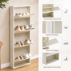 4-Tier Wall-Mounted Vertical Metal Shoe Rack with Slot Storage – Large Shoe Organizer