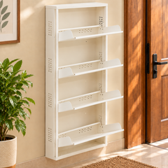 4-Tier Wall-Mounted Vertical Metal Shoe Rack with Slot Storage – Large Shoe Organizer