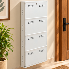 4-Tier Wall-Mounted Vertical Metal Shoe Rack with Slot Storage – Large Shoe Organizer