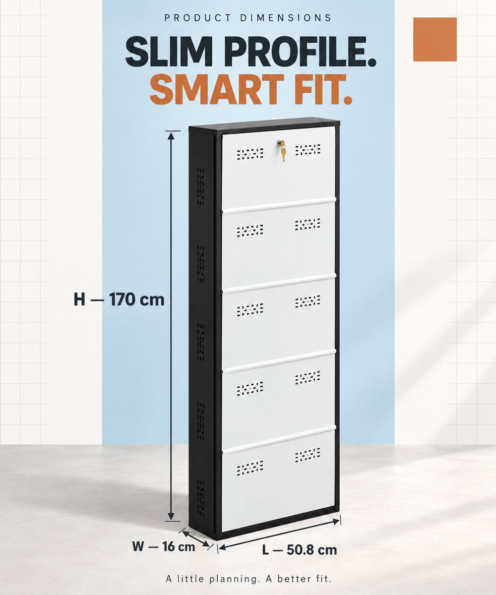 Wall-Mounted Metal Shoe Rack – Slim 5-Tier Space-Saving Entryway Organizer