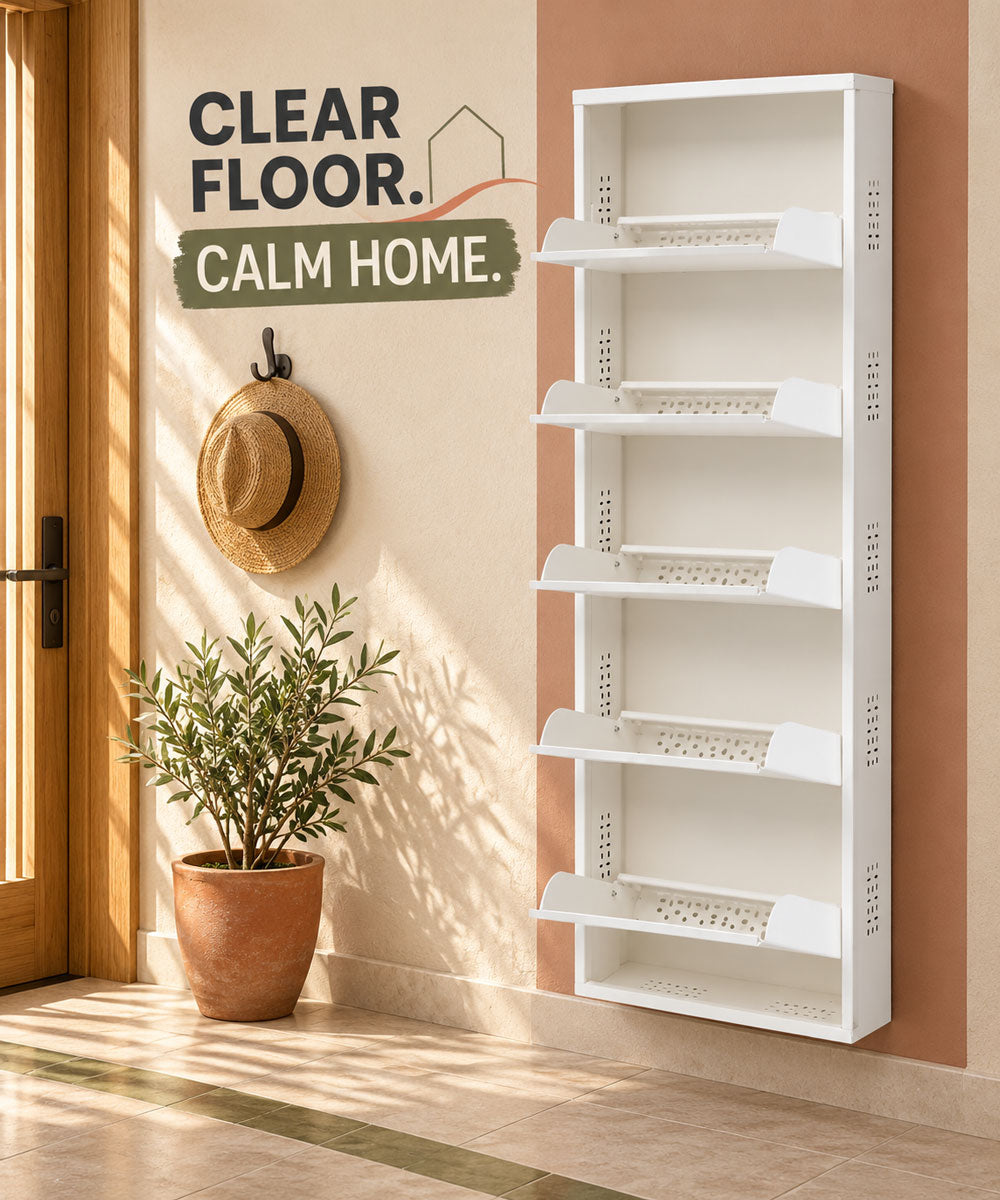 Wall-Mounted Metal Shoe Rack – Slim 5-Tier Space-Saving Entryway Organizer