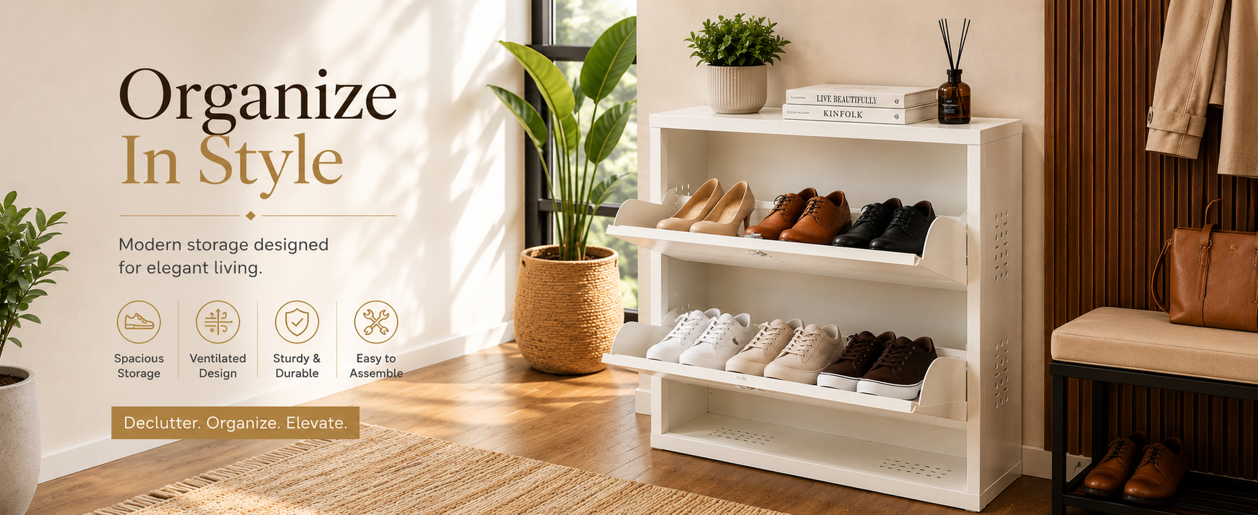 Wall-Mounted 2-Tier Shoe Rack – Open Shoe Storage Shelf