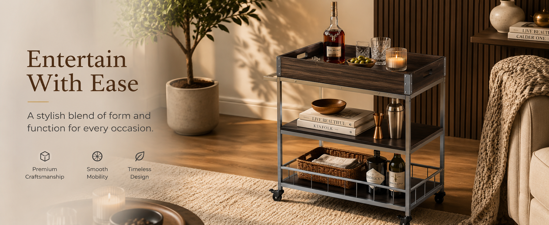 3-Tier Utility Storage Trolley with Wheels