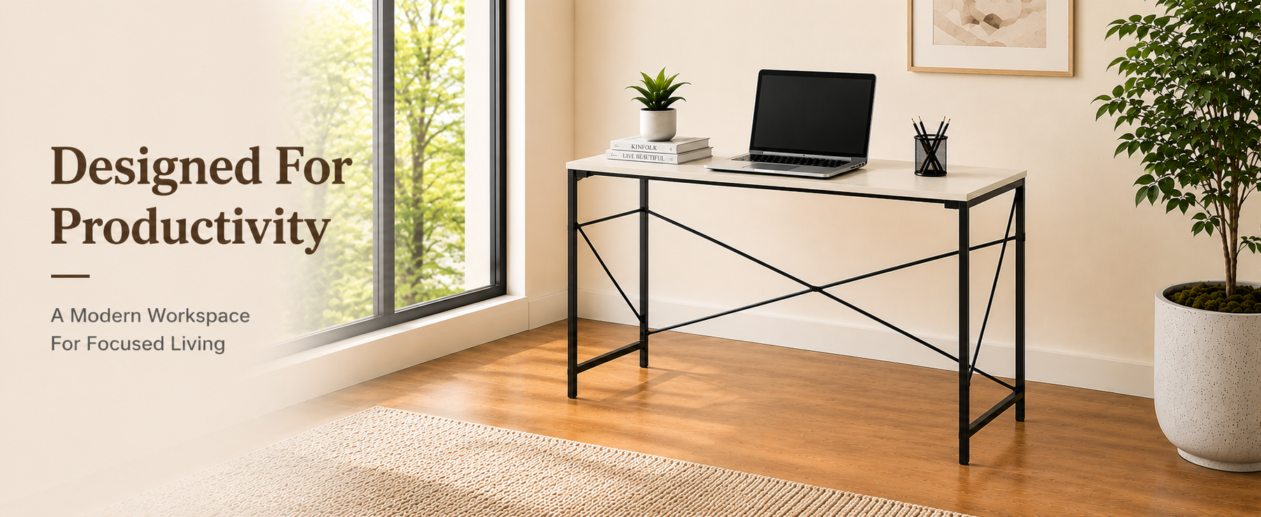 Minimalist Computer Desk with Metal Legs – Study Table for Home & Office