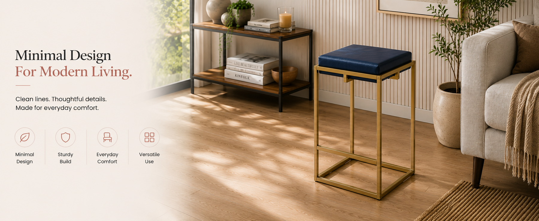 Square Stool with Metal Legs – Compact Stool