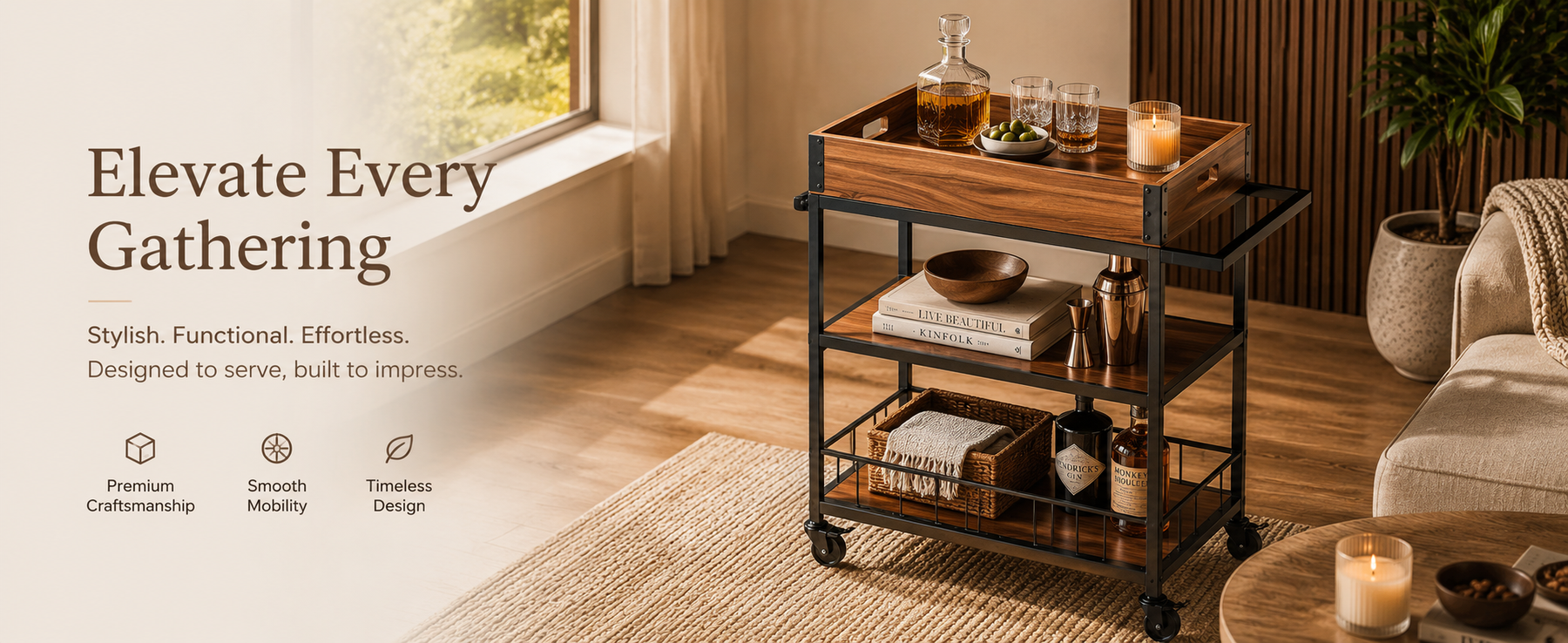 3-Tier Utility Storage Trolley with Wheels