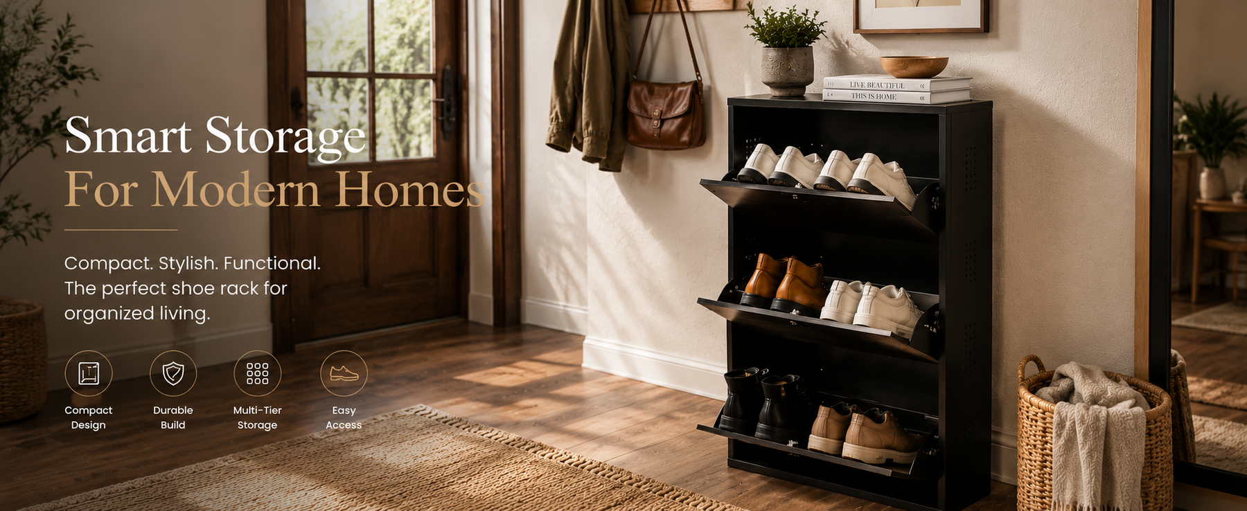 3-Tier Wall-Mounted Vertical Shoe Rack with Slot Storage – Compact Shoe Organizer