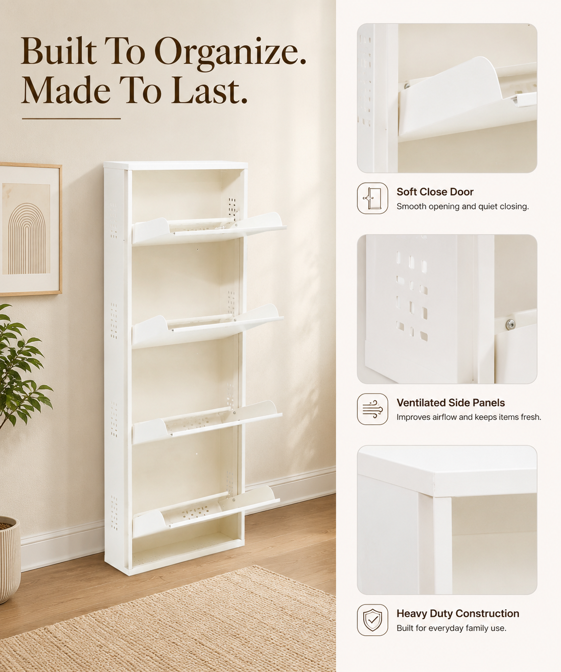 4-Tier Wall-Mounted Vertical Metal Shoe Rack with Slot Storage – Large Shoe Organizer