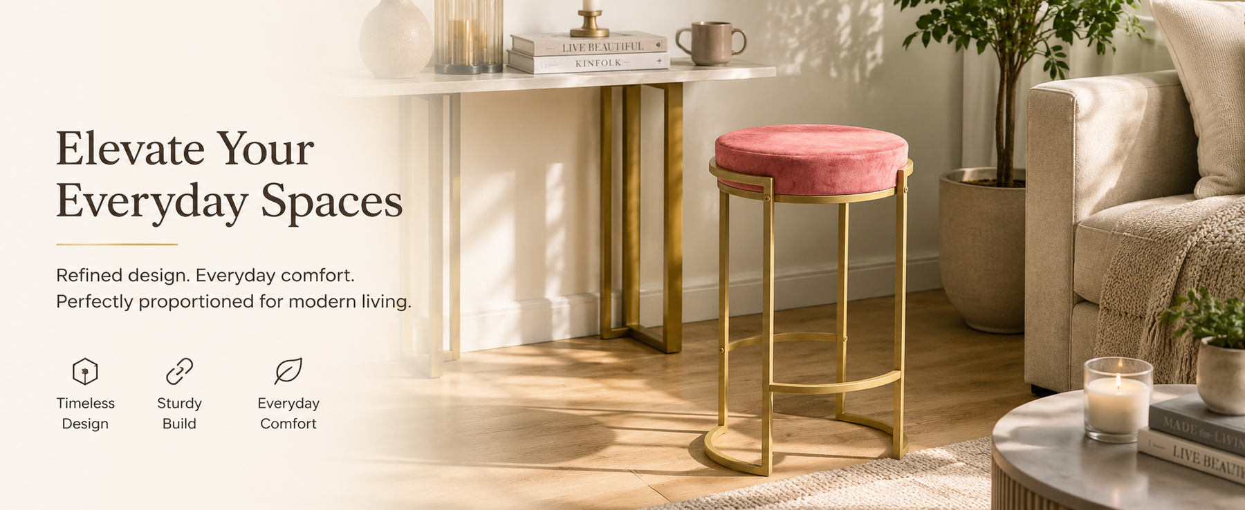 Round Stool with Metal Legs – Accent Stool