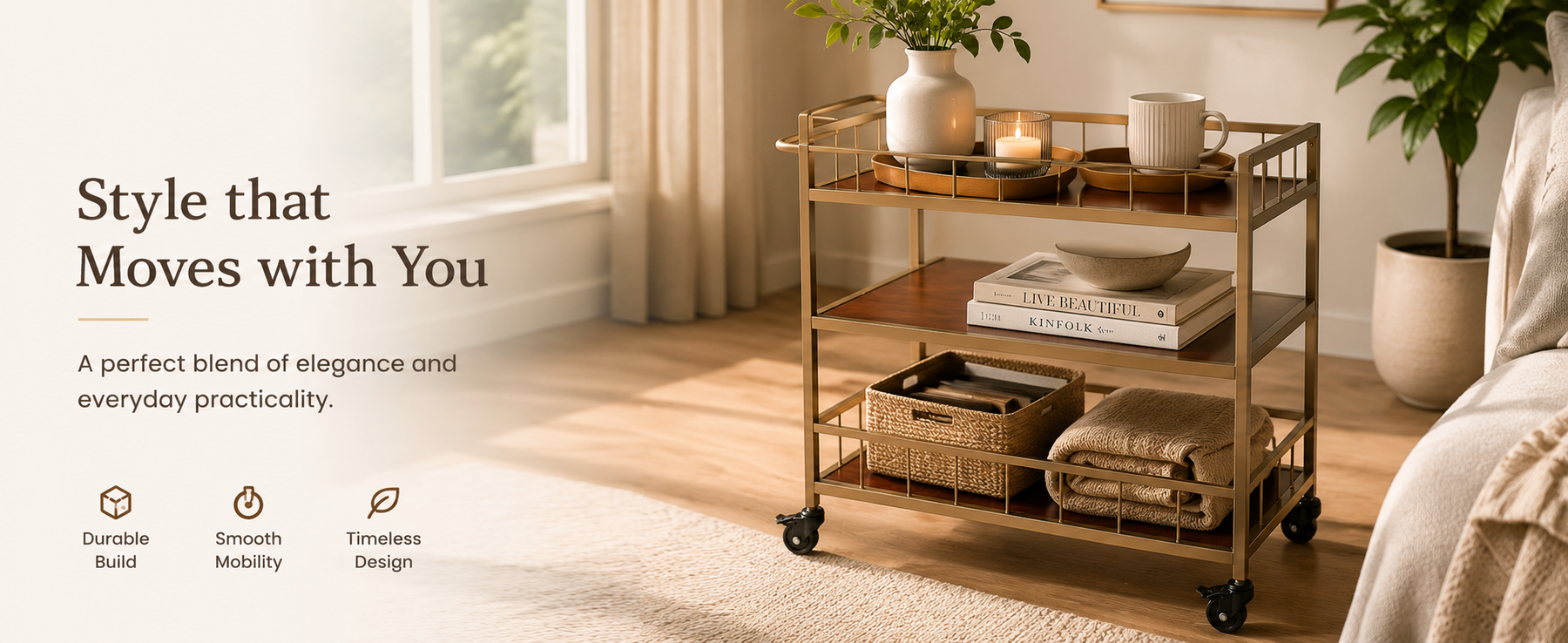 3-Tier Utility Trolley with Wheels – Serving and Storage Cart
